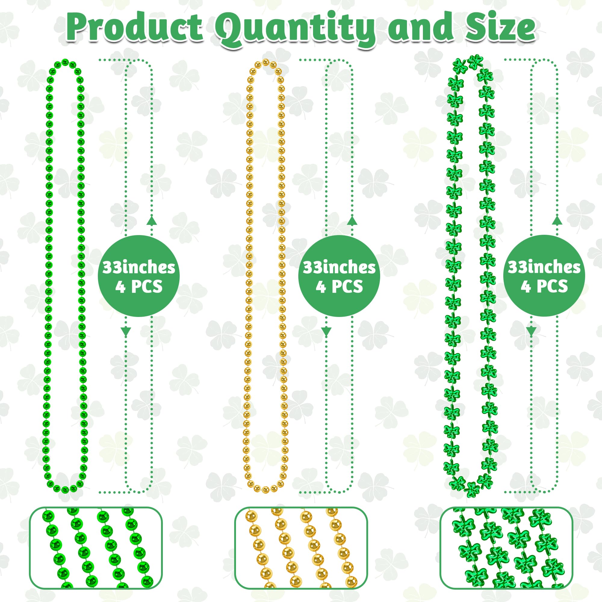 Huskein St Patrick's Day necklace with gold beads adds sparkle to party outfits.
