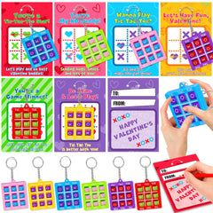 Huyamap 24-pack valentines tic tac toe keychains and cards for classroom exchanges