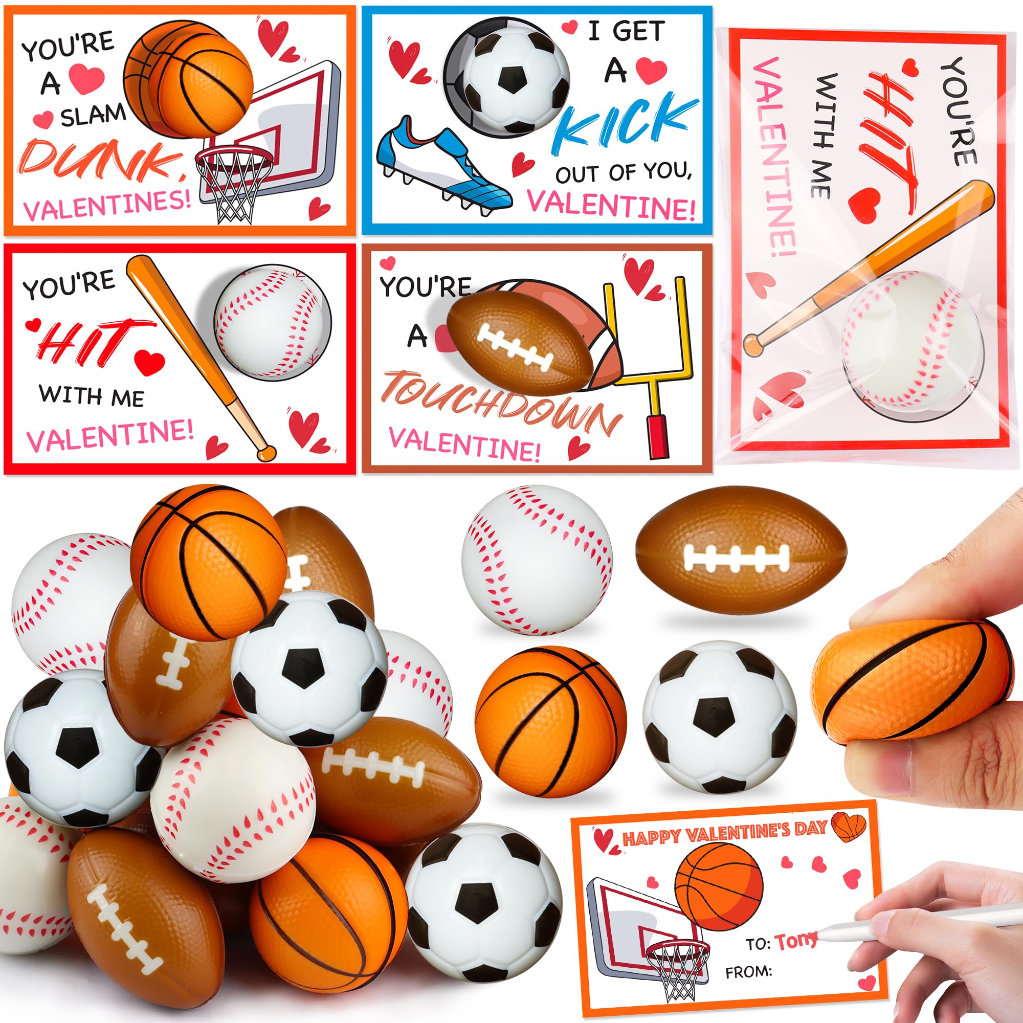 Huyamap 28-pack valentines cards with foam balls for classrooms.