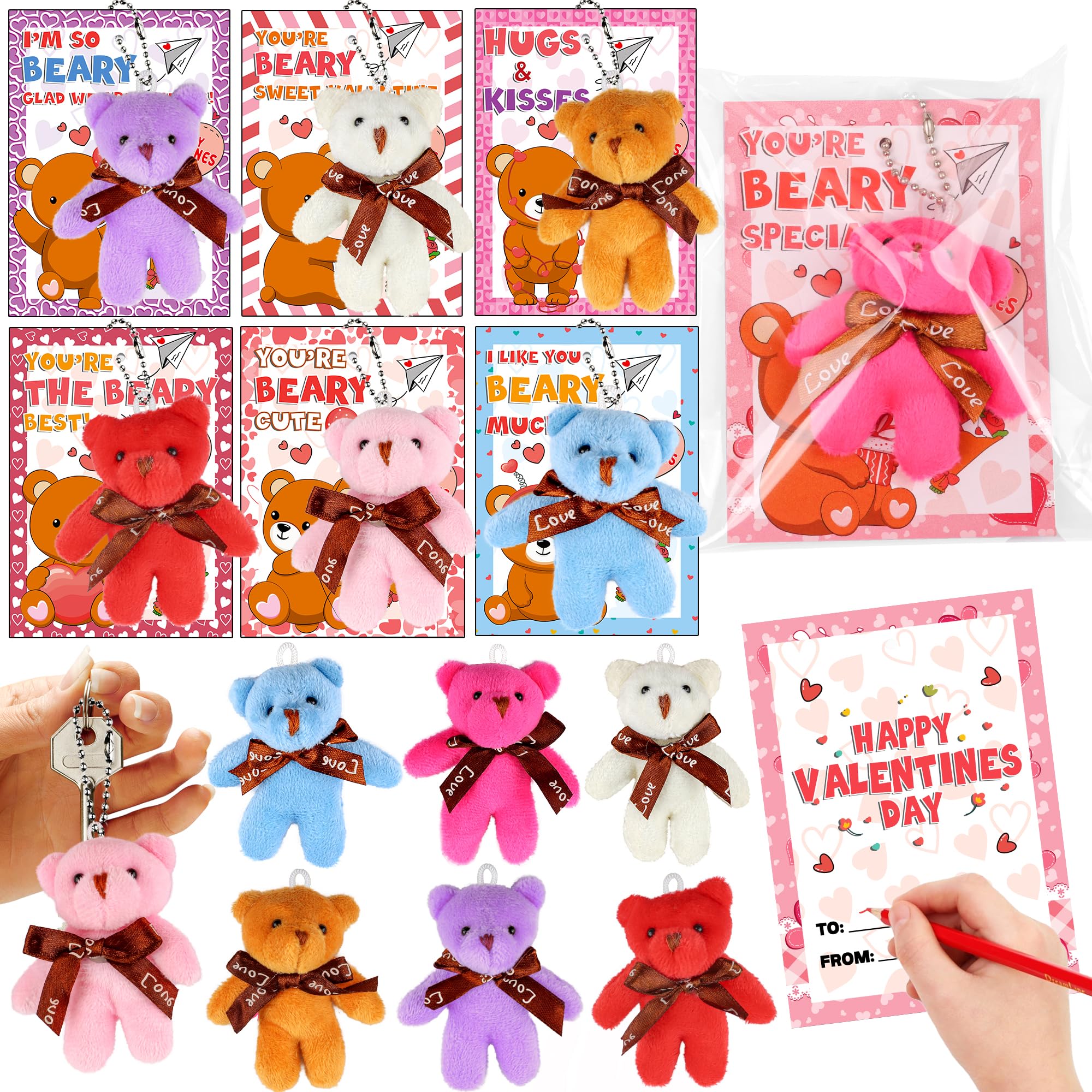 Huyamap 28-pack valentines cards with bear designs for classroom exchanges
