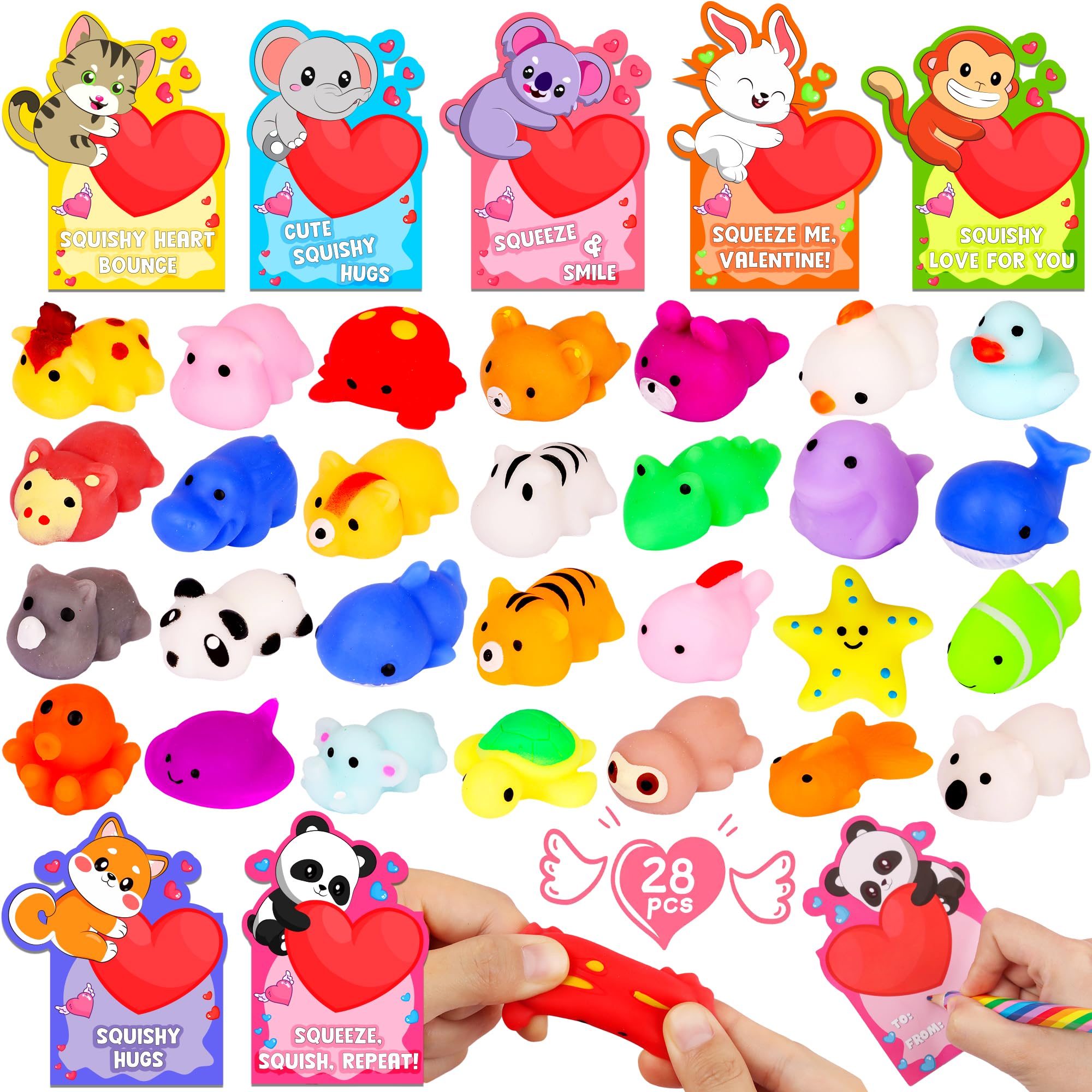 Huyamap 28-pack valentines cards with mochi squishies, ideal for classroom gifts and celebrations