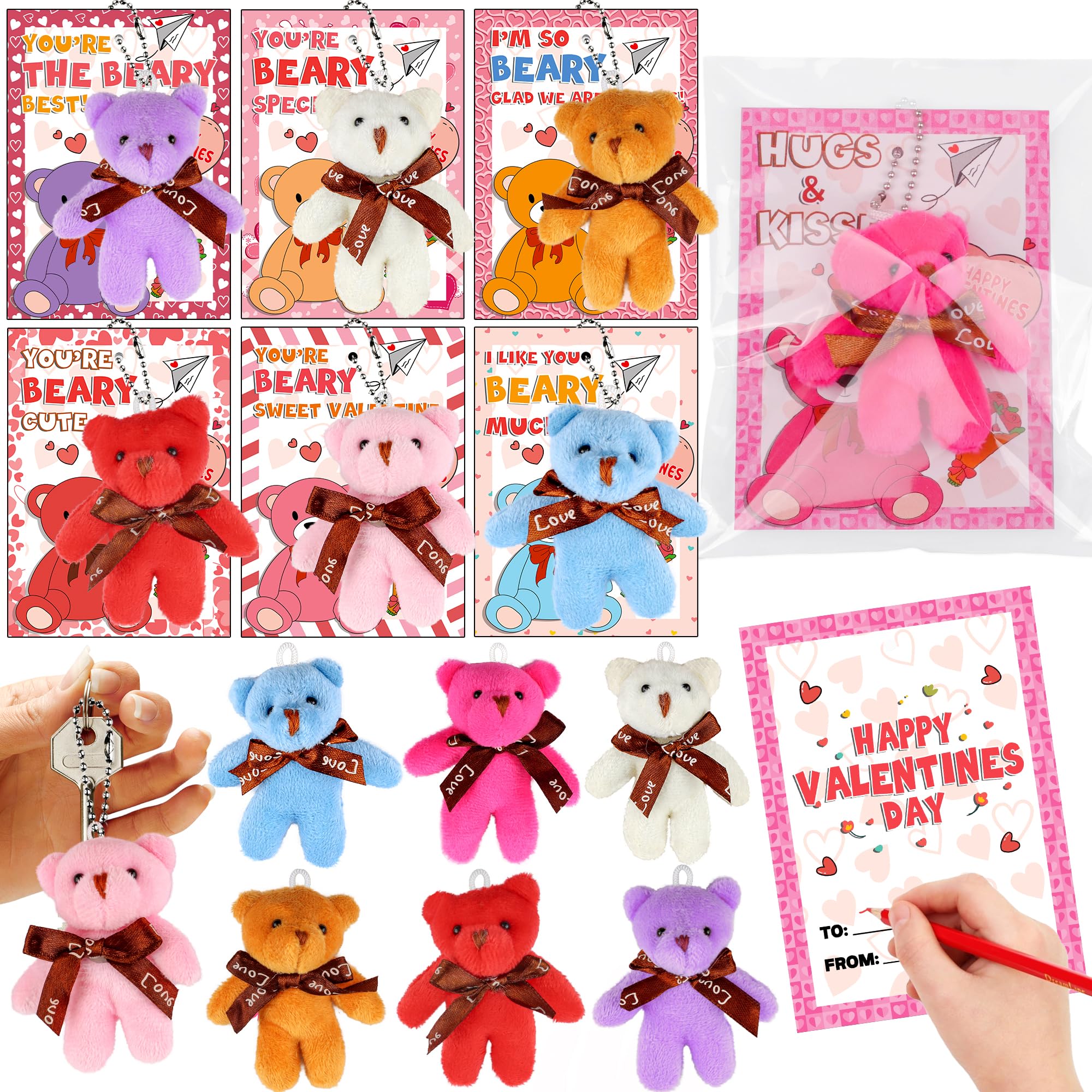 Huyamap Valentine bear keychain close-up, soft texture ideal for backpacks.