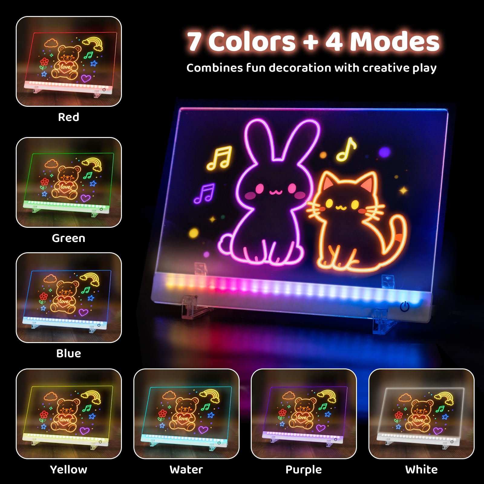 HVMVNV LED board offers 4 lighting modes for dynamic art sessions.