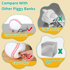 HW Baseball Piggy Bank bottom plug, easy to open when ready.