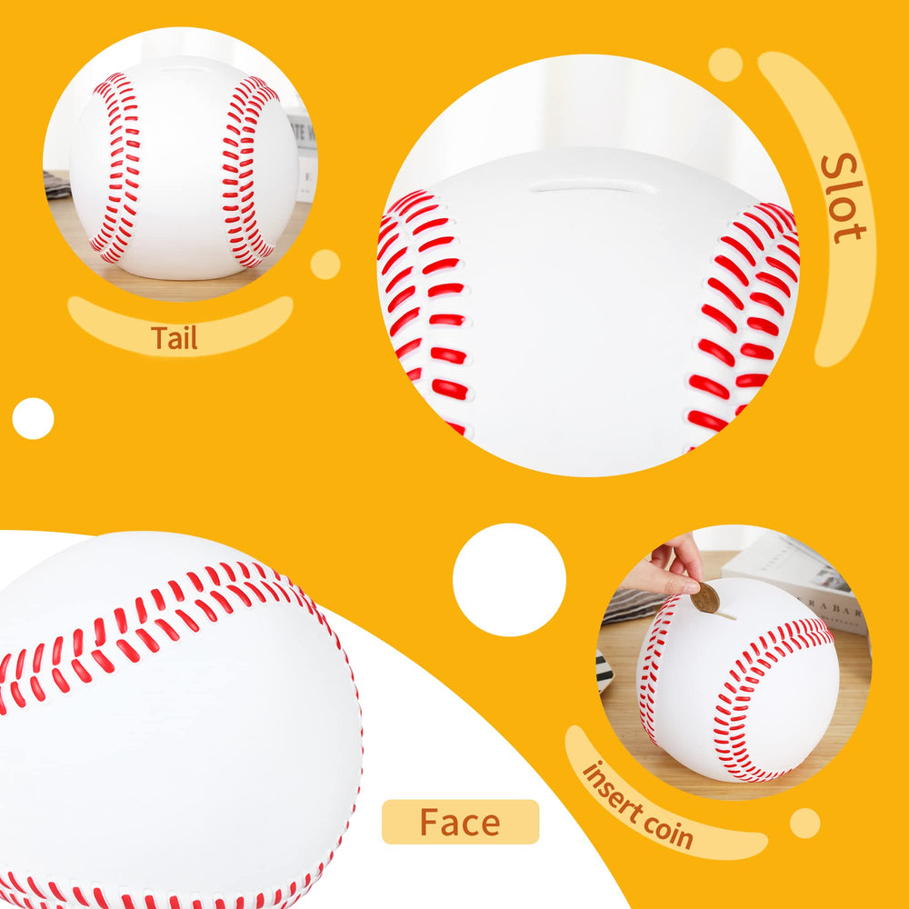 HW Baseball Piggy Bank slot top, easy coin drop for young savers.