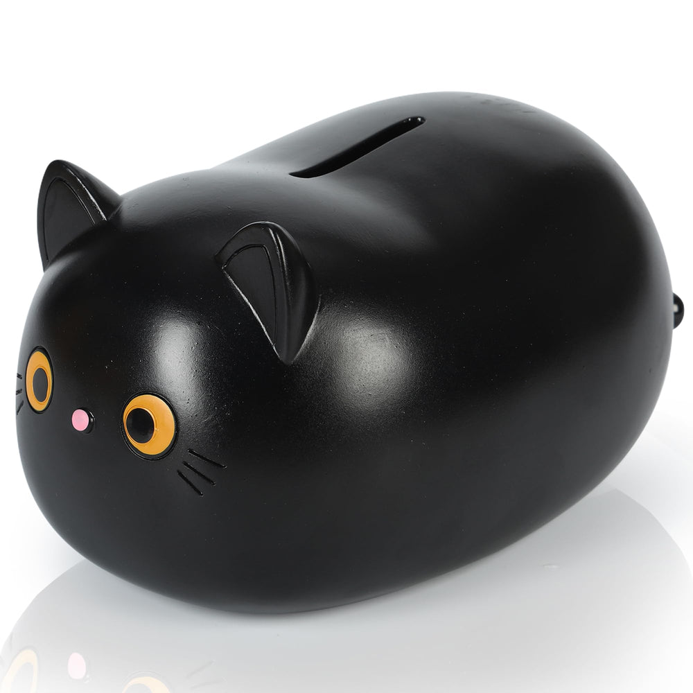H&W Black Cat Piggy Bank front view shows a cute, durable design for kids' savings.