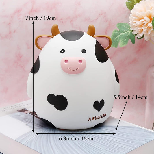 HW Cow Piggy Bank white side view; smooth grip ideal for small hands.