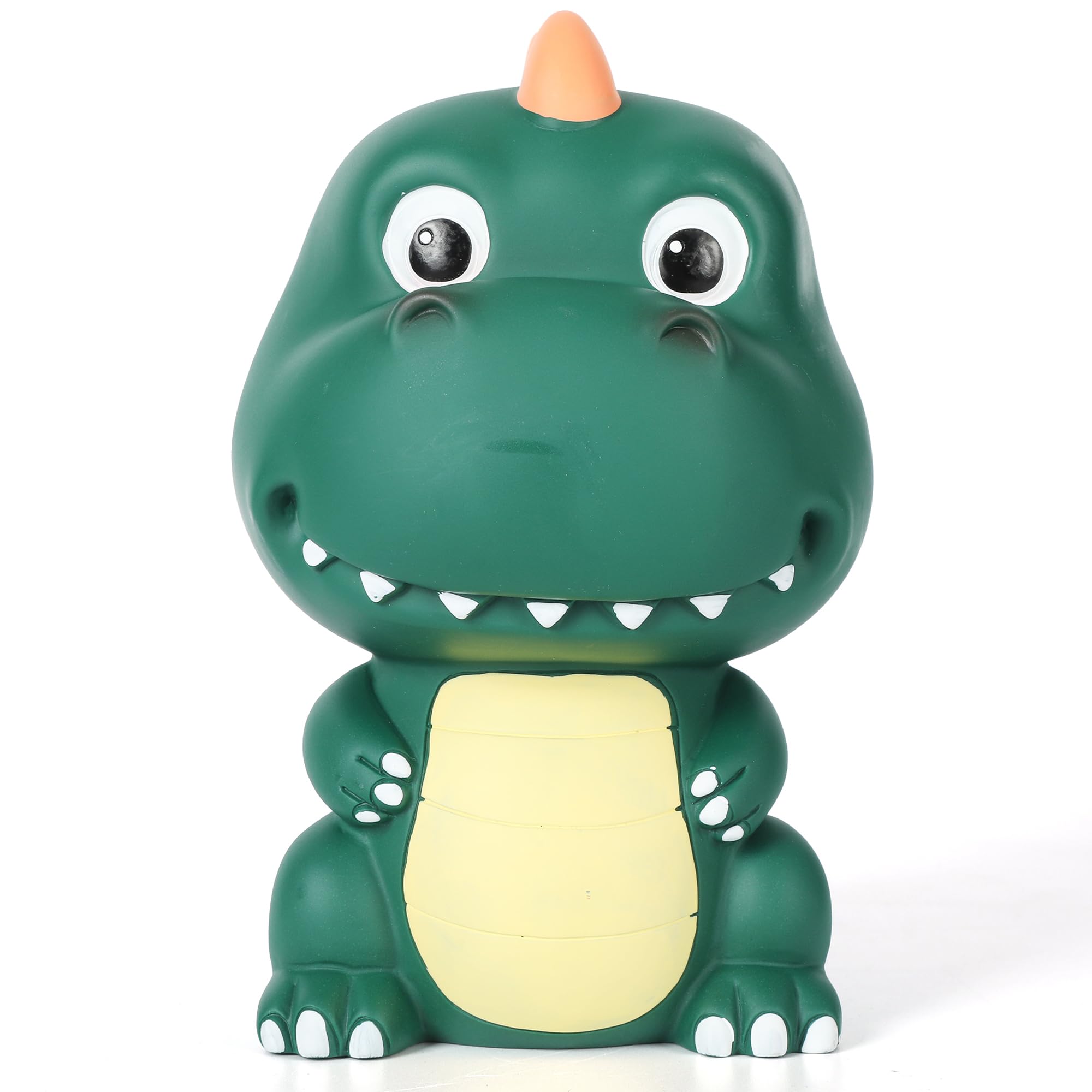 H&amp;W Dinosaur Money Bank front view shows a durable, kid-friendly design.