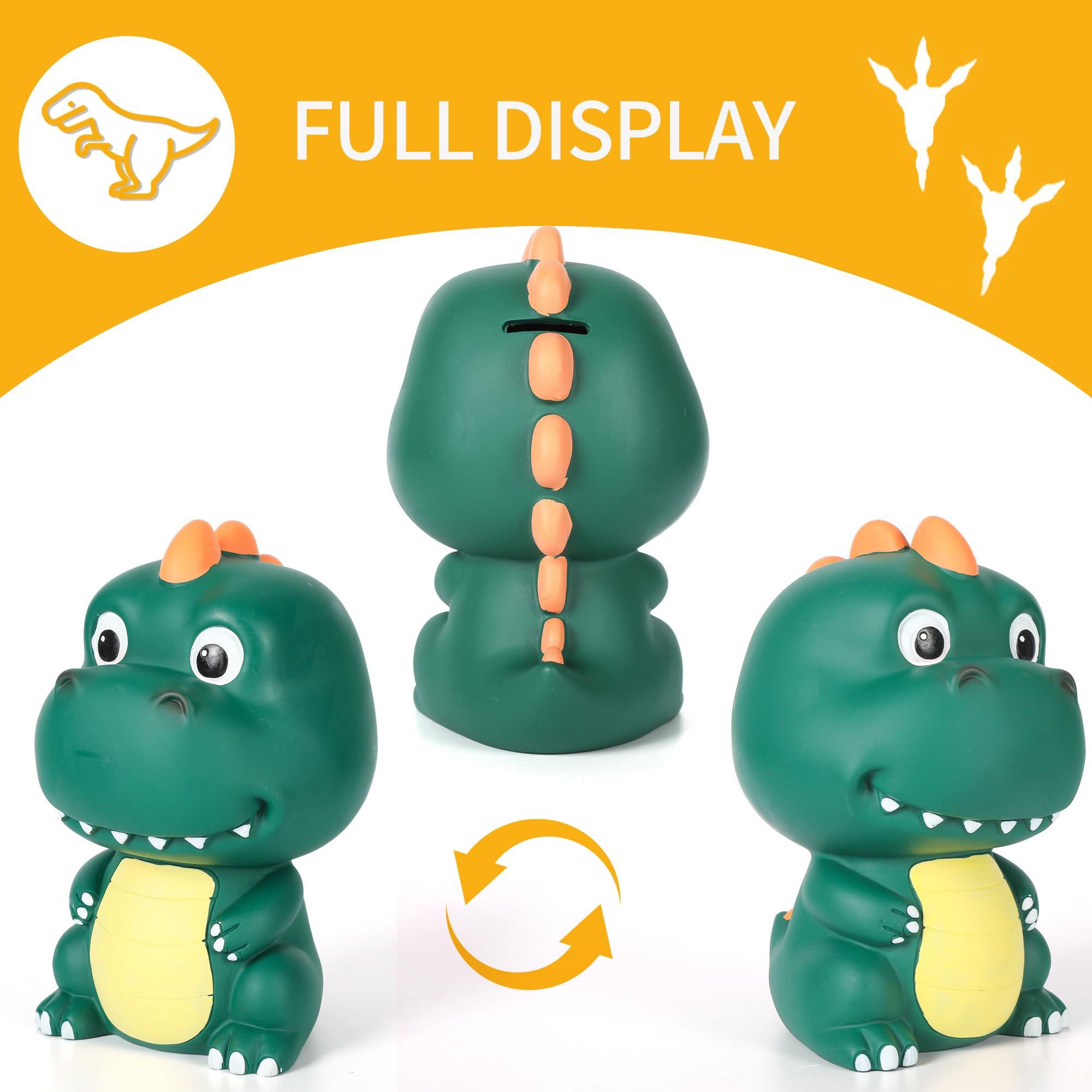 H&amp;W Dinosaur Money Bank side view highlights sturdy, toddler-friendly construction.