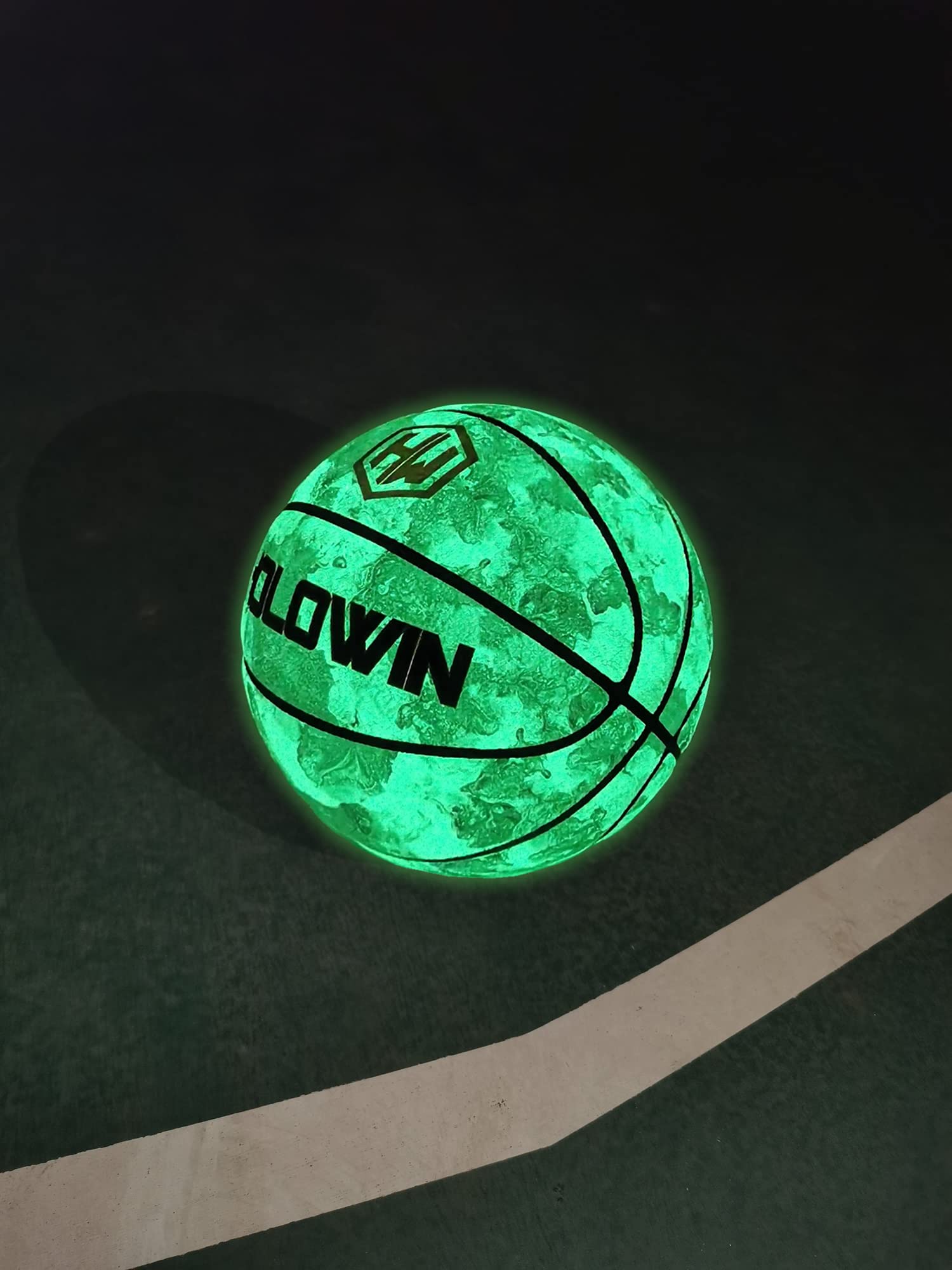 HW HOLOWIN official-size basketball appears holographic in photos with camera flash.