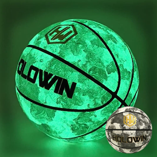 HW HOLOWIN reflective holographic basketball glows under flash for eye-catching night shots.