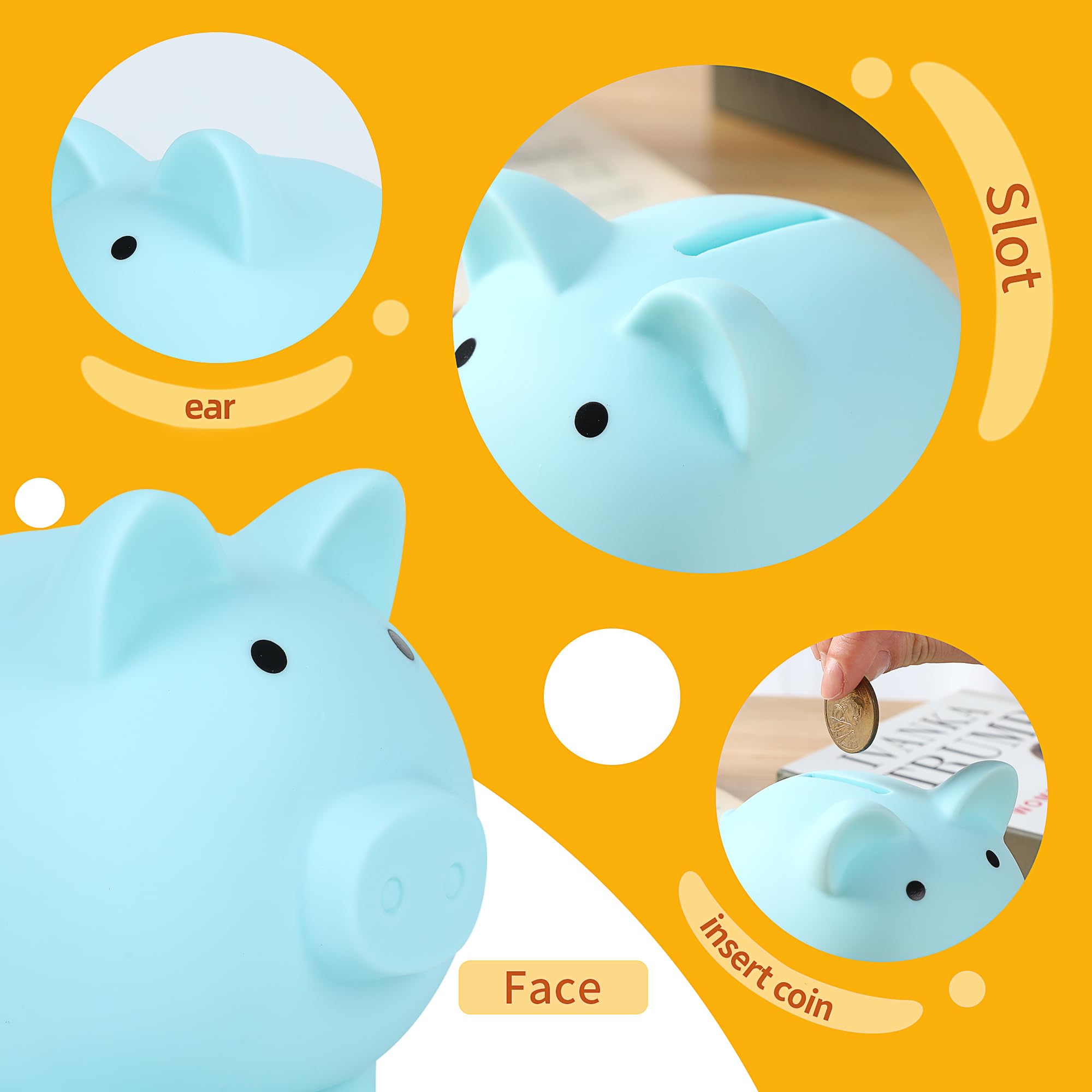 H&W Mini Piggy Bank blue bottom plug enables controlled coin removal