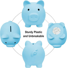 H&W Mini Piggy Bank blue kid-friendly design encourages saving habits