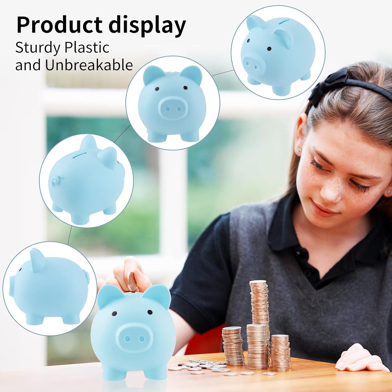 H&W Mini Piggy Bank blue gift-ready packaging for birthdays