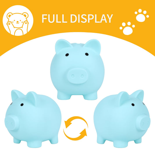 H&W Mini Piggy Bank blue top slot close-up for easy coin insertion