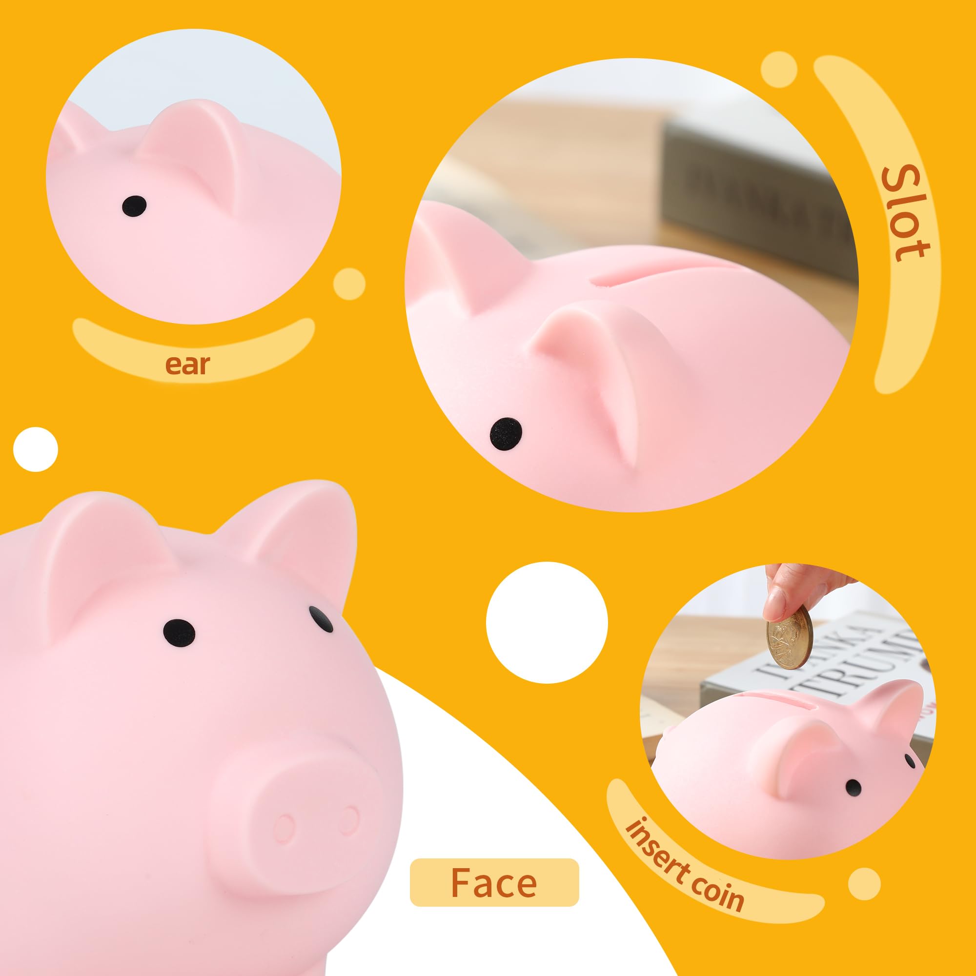 H&W Mini Piggy Bank pink bottom plug offers simple coin retrieval