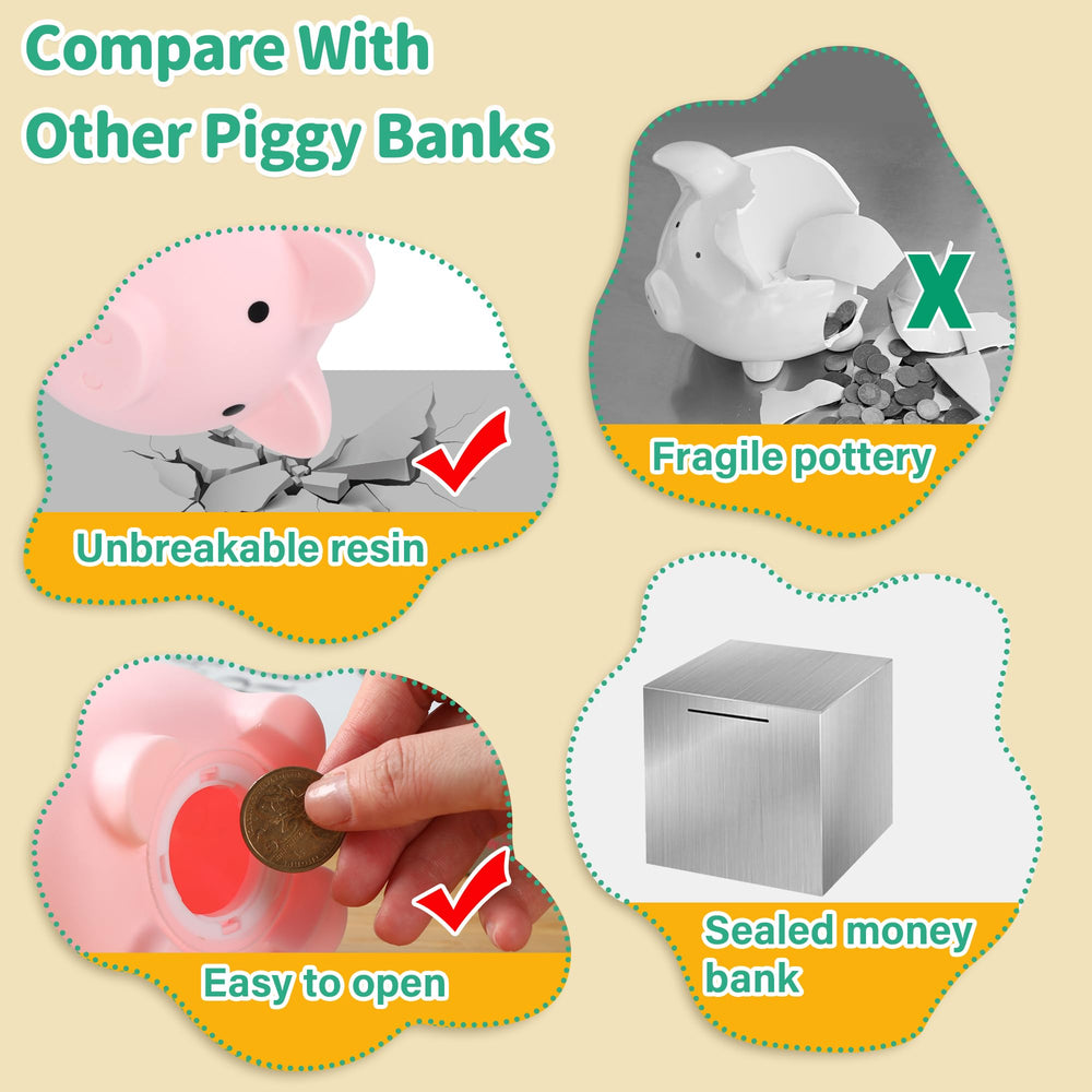 H&W Mini Piggy Bank pink dimensions show compact size for desks