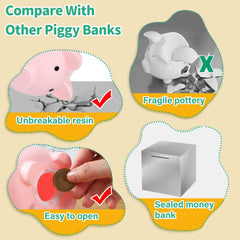 H&W Mini Piggy Bank pink dimensions show compact size for desks