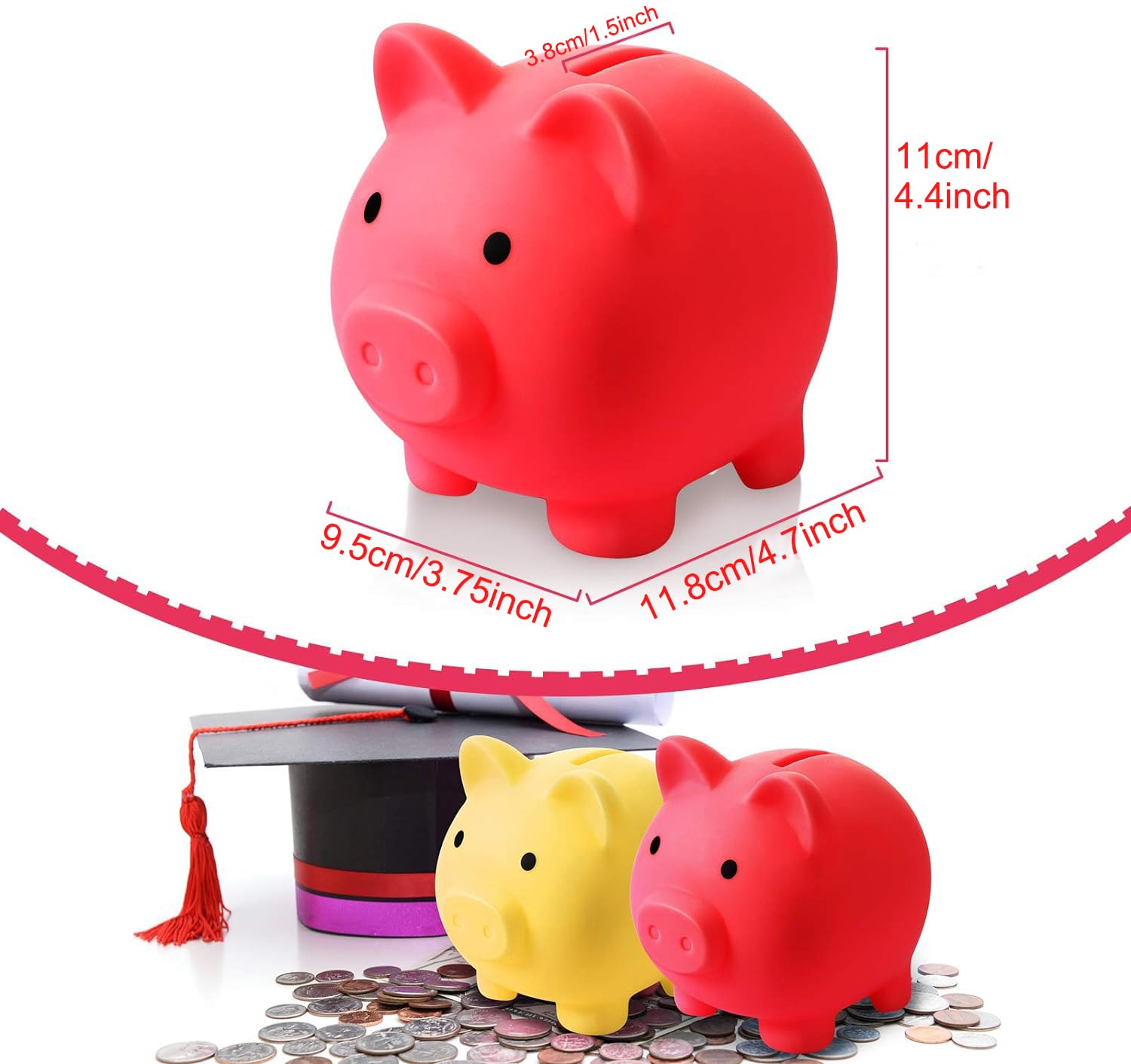 H&W piggy bank red in-bedroom decor doubles as a playful savings helper