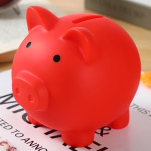 H&W compact red piggy bank ideal for kids savings use