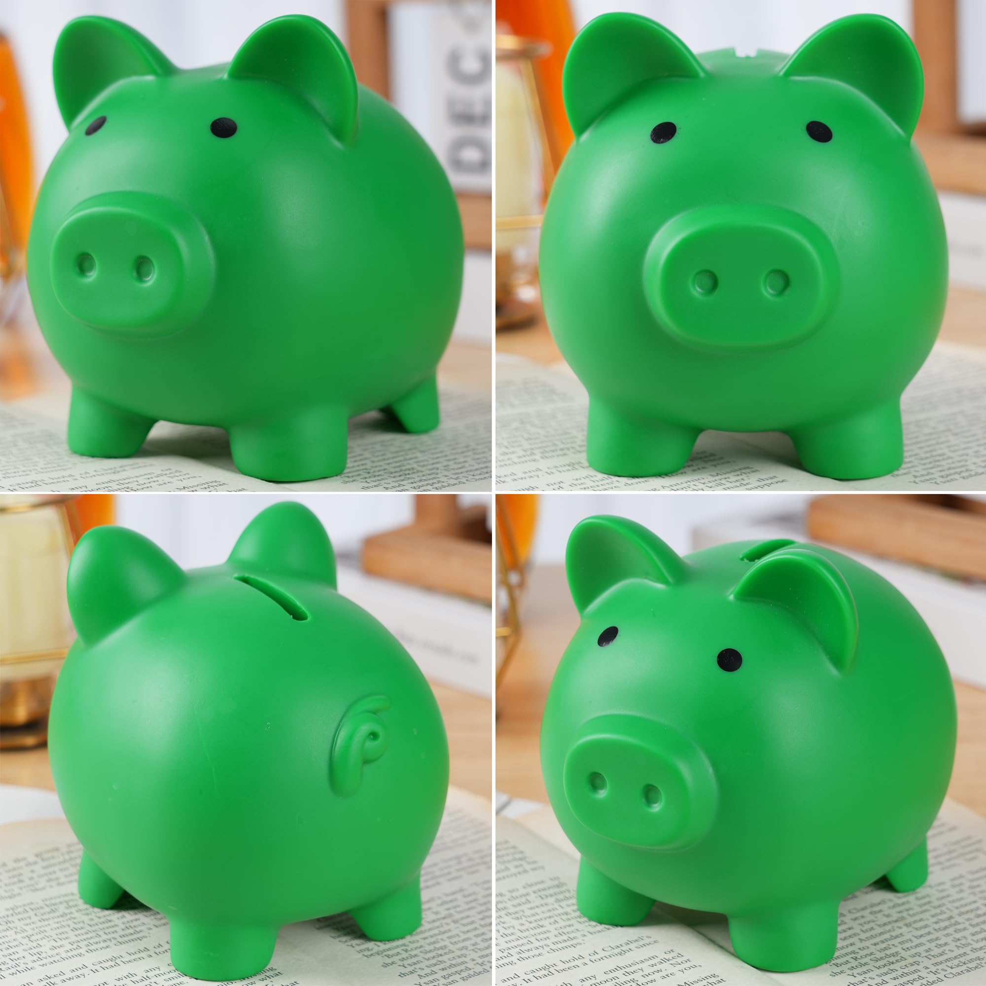 H&W Mini Piggy Bank compact size fits on a shelf or desk.