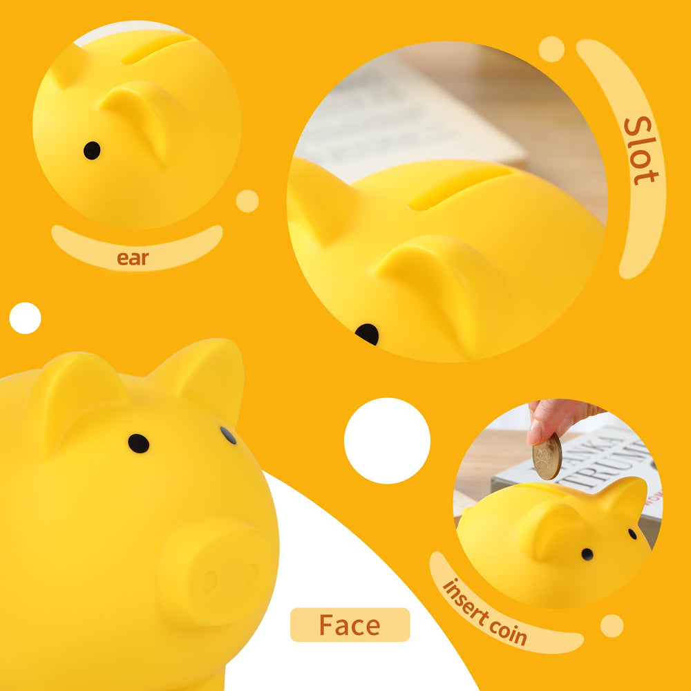 H&amp;W Mini Piggy Bank yellow bottom plug for secure, child-safe access