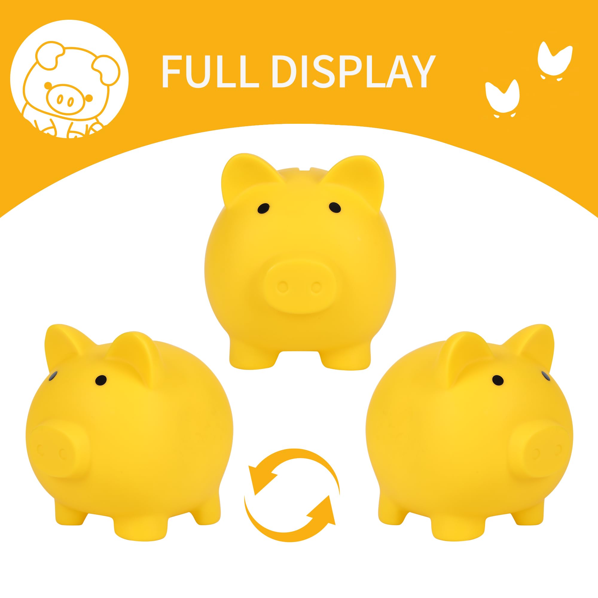 H&amp;W Mini Piggy Bank yellow top coin slot for easy saving access