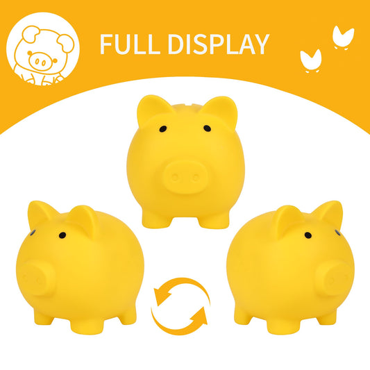 H&amp;W Mini Piggy Bank yellow top coin slot for easy saving access