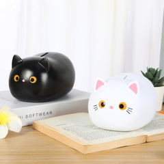 H&W White Cat Piggy Bank compact size for desks and shelves