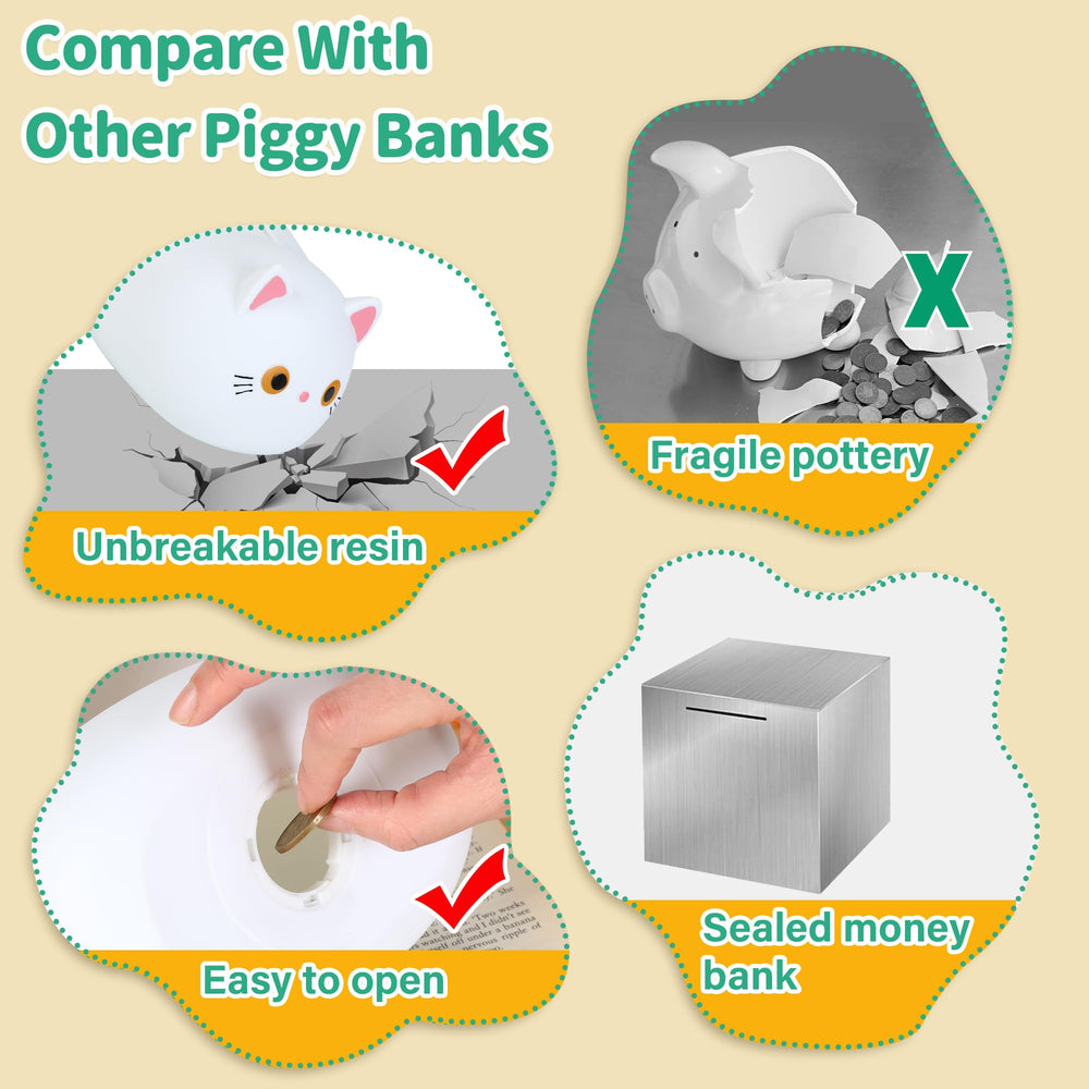 H&W White Cat Piggy Bank durable plastic for kids