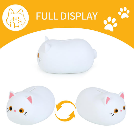 H&W White Cat Piggy Bank top slot for easy deposits
