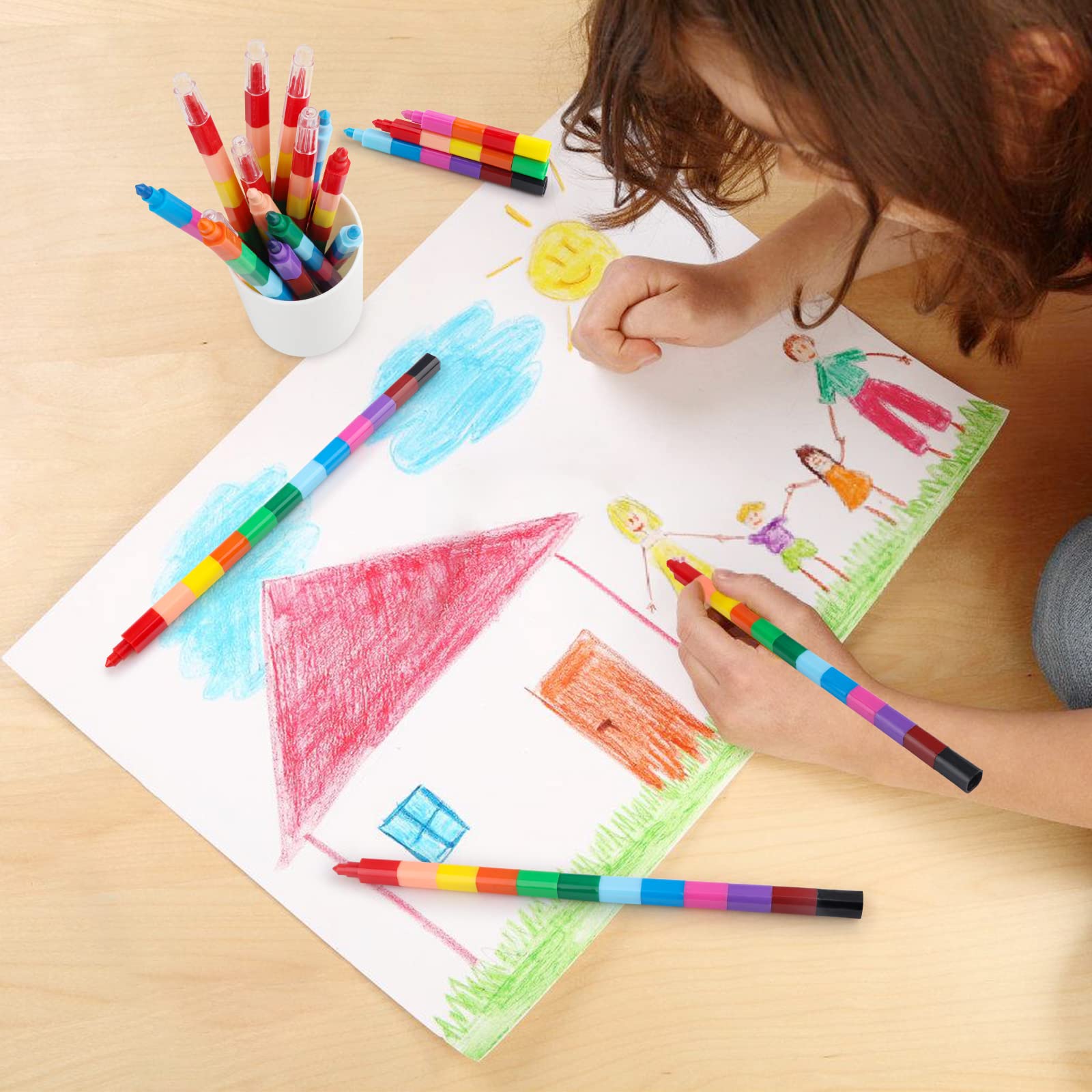 Hxezoc stacking crayons side-by-side colors offer bright palettes for daily crafts.