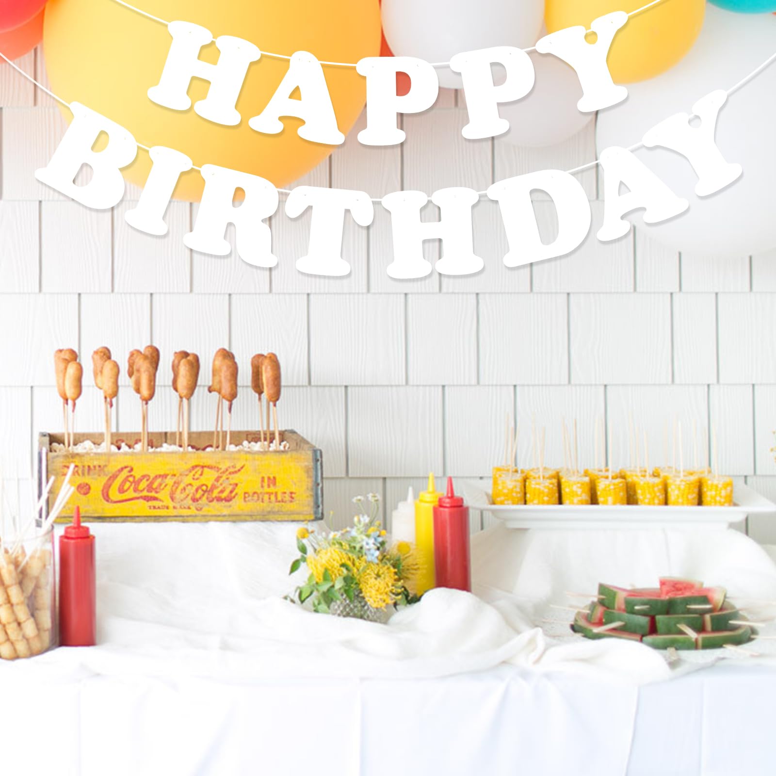Hxezoc white coated-paper banner material highlights lightweight, durable decor.