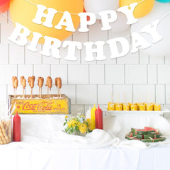 Hxezoc white coated-paper banner material highlights lightweight, durable decor.