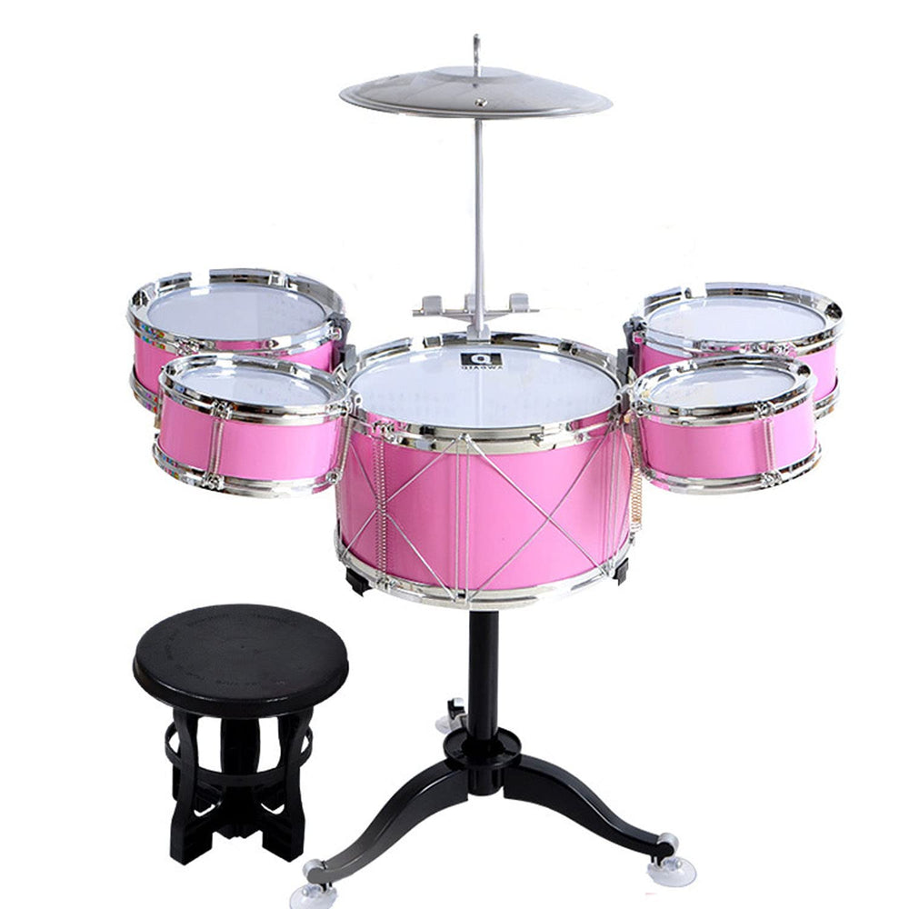HXIA kids drum set pink bass drum for beginner rhythm practice.