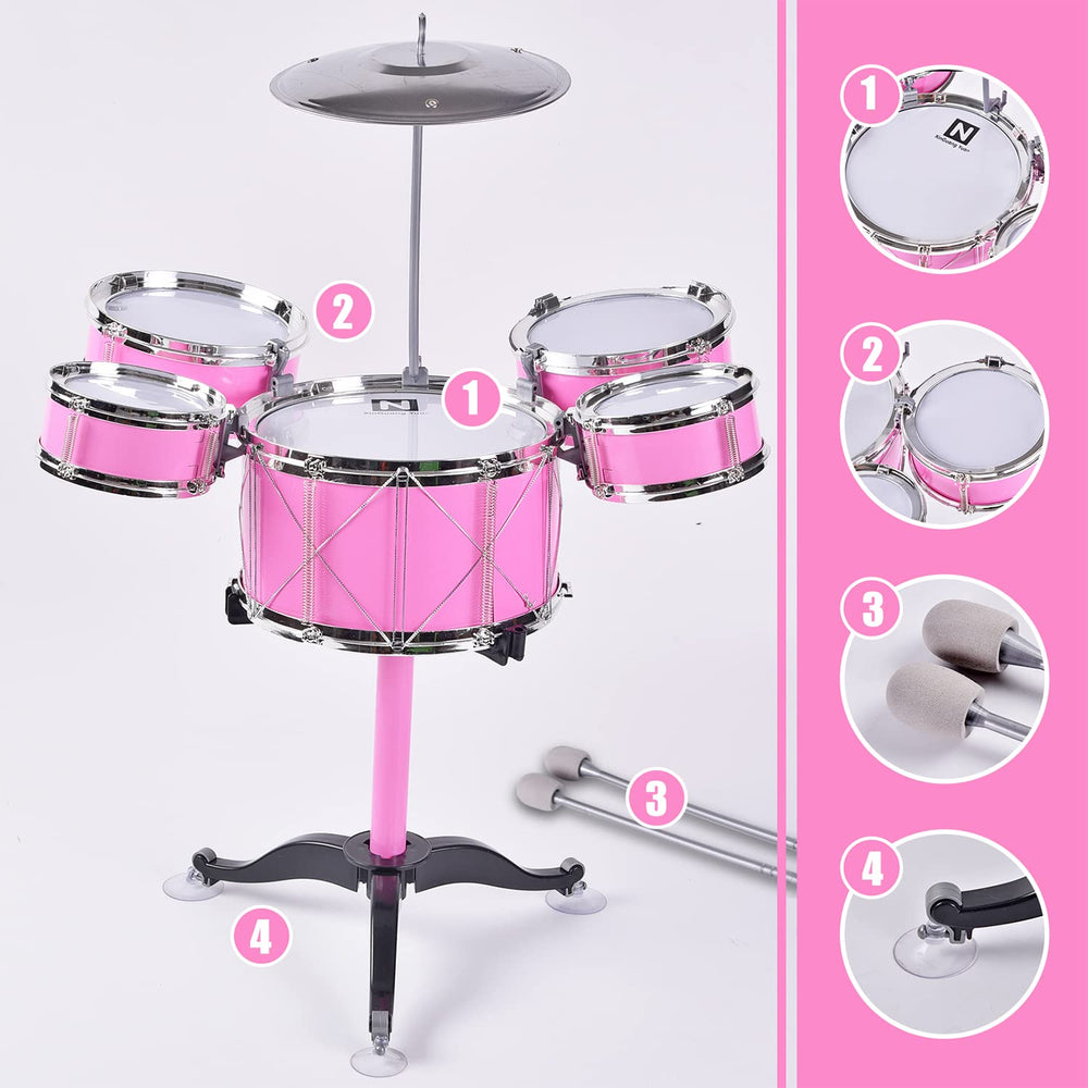 HXIA kids drum set pink drum stand for a stable setup.