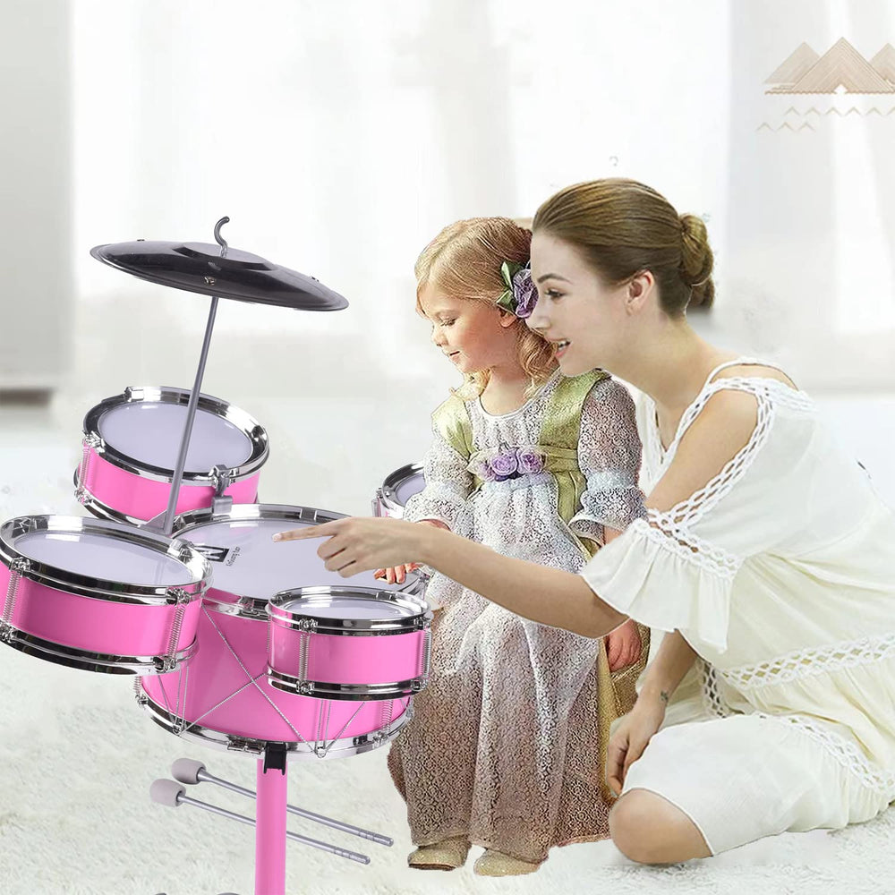 HXIA kids drum set pink drum sticks for easy striking practice.