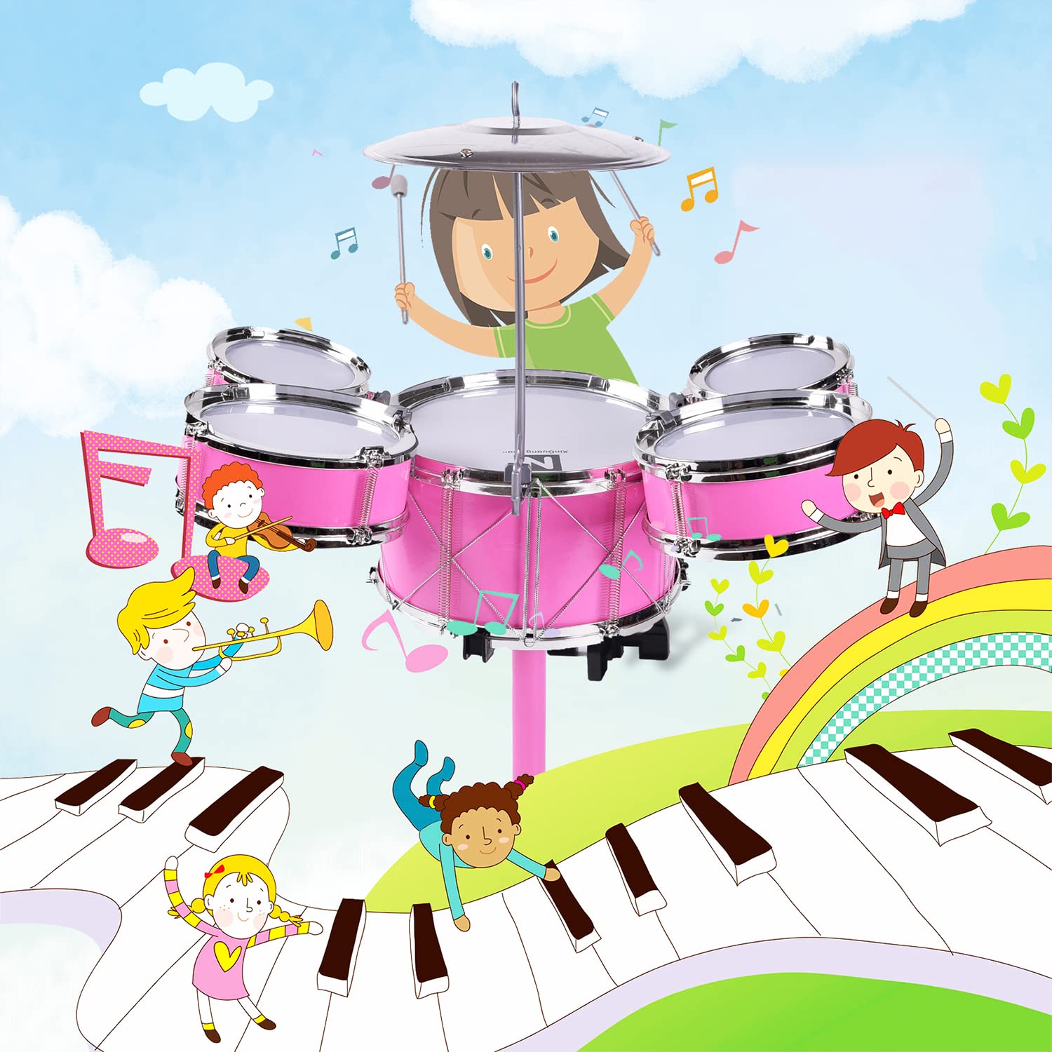 HXIA kids drum set pink small drum A for tiny hands.