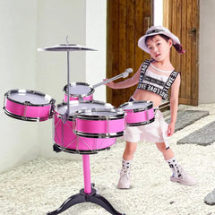 HXIA kids drum set pink small stool for comfortable seating.