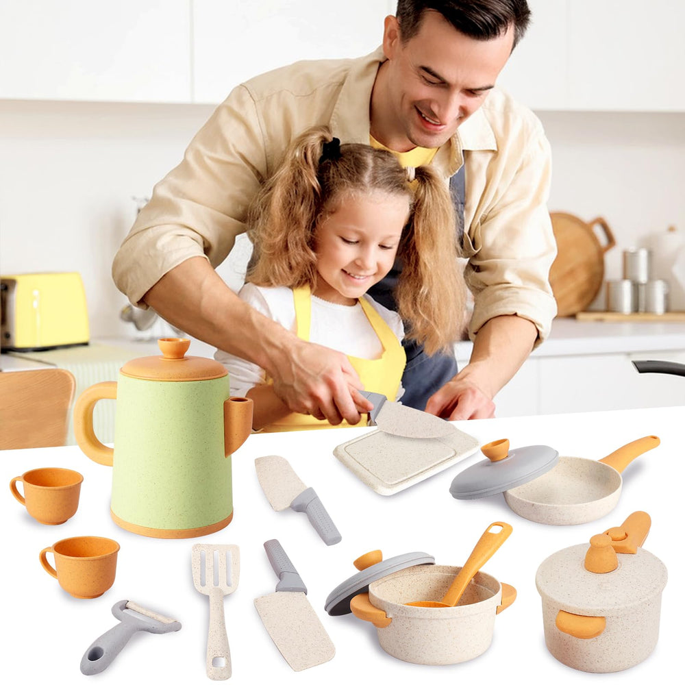 HYAKIDS kitchen set features durable, smooth-edged plastic for safe play.