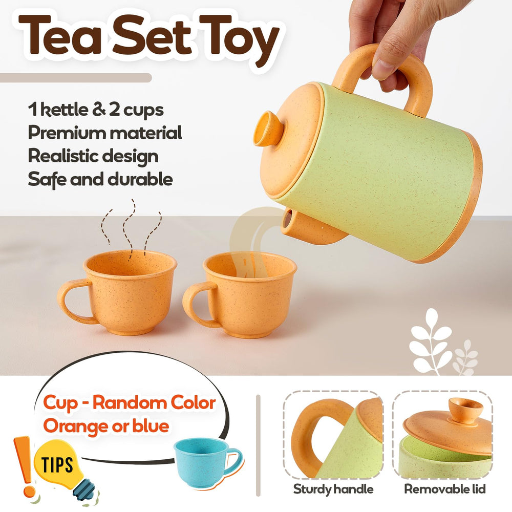 HYAKIDS 13-piece pots set with realistic handles for easy pretend cooking.