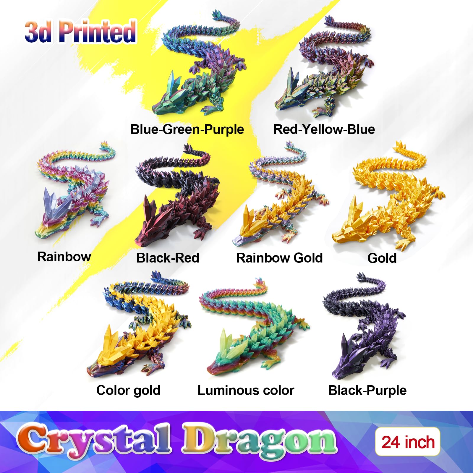 HyBaiS 24-inch luminous rainbow dragon glows vividly in dark.