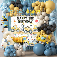 HYCSANBAO construction backdrop for a 3rd birthday party, adds bold color and theme