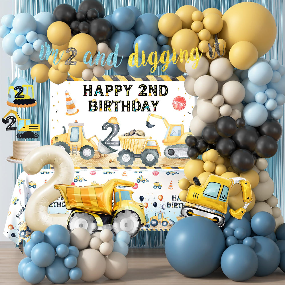 HYCSANBAO construction backdrop with a dump truck for a vibrant 2nd birthday snapshot