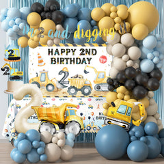 HYCSANBAO construction backdrop with a dump truck for a vibrant 2nd birthday snapshot
