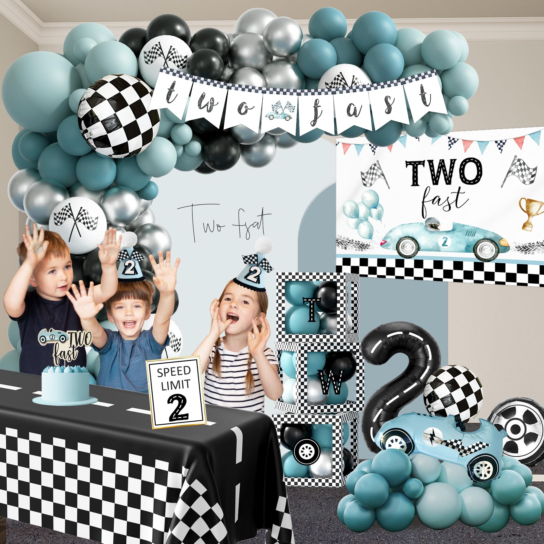 HYCSANBAO Race Car Foil Balloon energizes the decor.