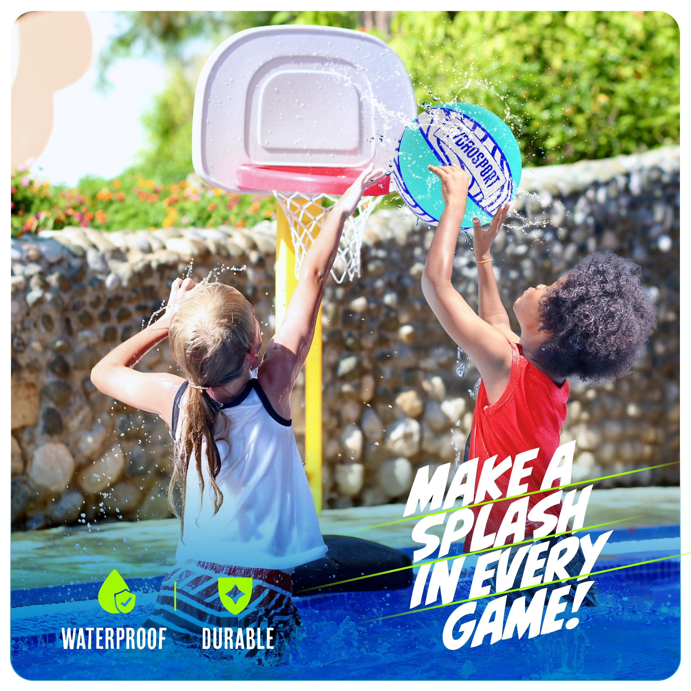 HydroSport pool basketball in action shows lightweight bounce ideal for water games.