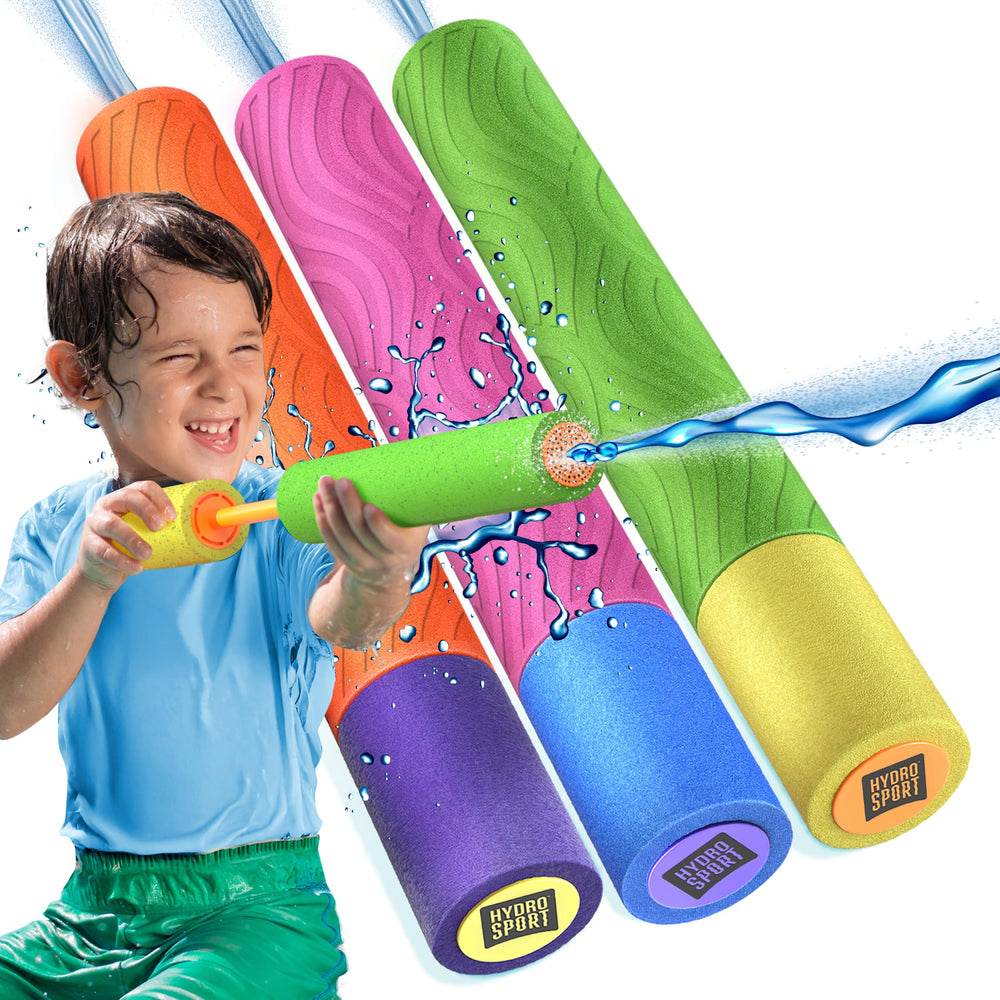 HydroSport water blaster 3-pack at pool party, kids laugh during sunny outdoor play