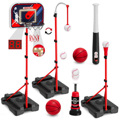 HYES 4-in-1 kids basketball hoop with adjustable height for growing players.