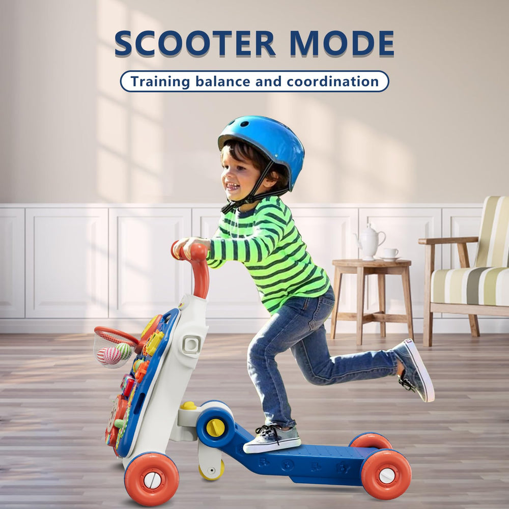 HYES blue walker includes three colorful rollers to spin and delight.